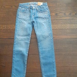 Girls skinny blue jean w/stones